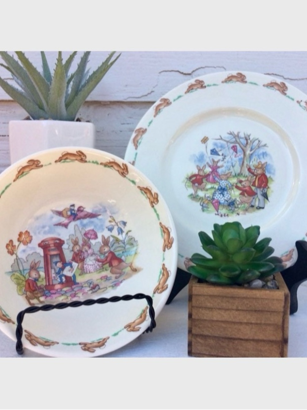Vintage Bunnykins Royal Doulton China Plate And Bowl bundle of 2 pc Cottagecore